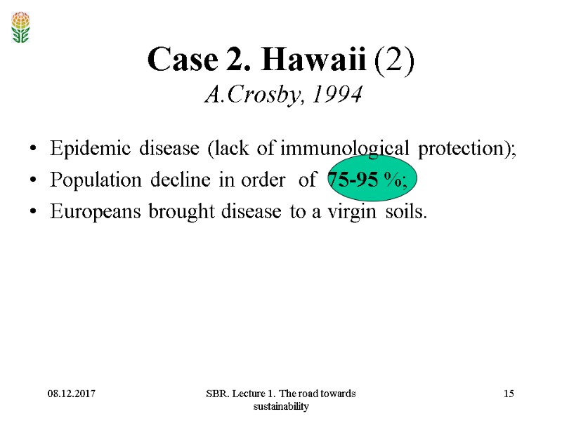 08.12.2017 SBR. Lecture 1. The road towards sustainability 15 Case 2. Hawaii (2) 